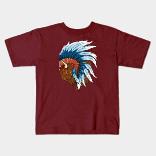 Buffalo head with indian headdress Kids T-Shirt